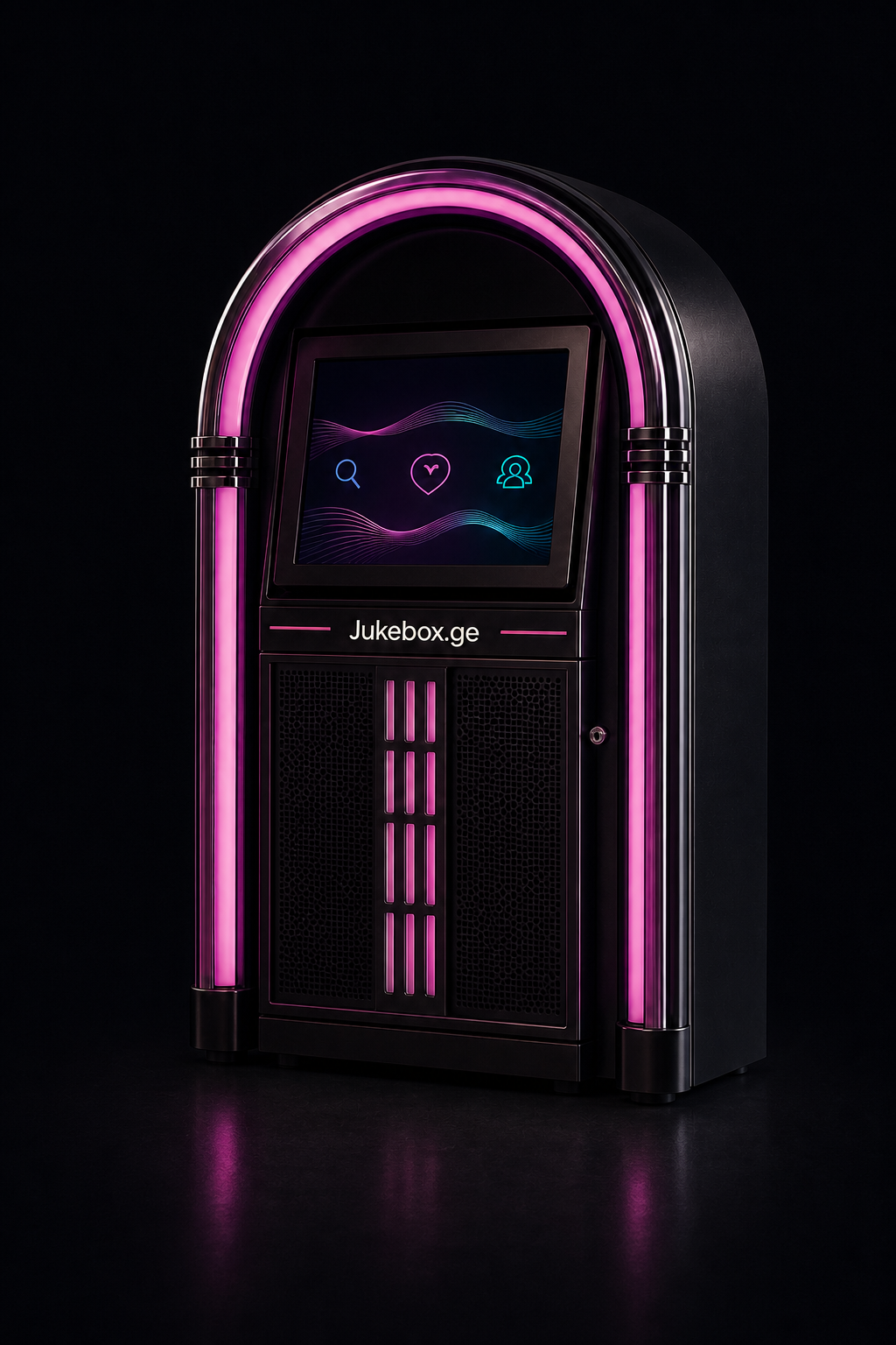 Jukebox.ge-ის ილუსტრირებული ფიზიკური აპარატი იასამნისფერი განათებით